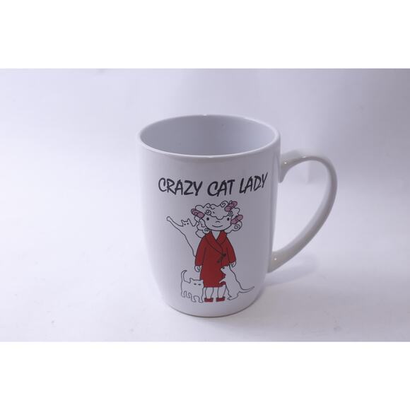 Crazy Cat Lady, Message Mug, Woman in Red Robe with White Cats, Novelty Cup, - Picture 3 of 3